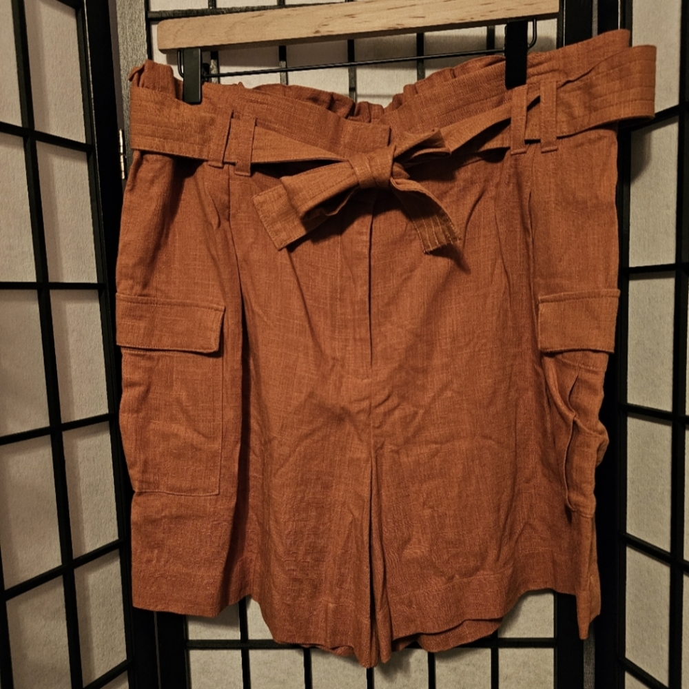 Simply Vera Lined Linen Burnt Orange Shorts ‎ Size XL